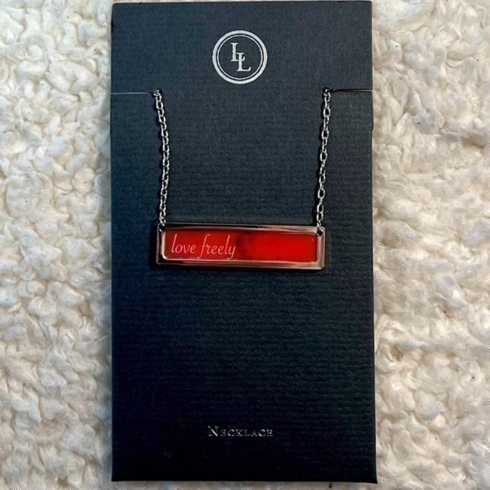 Lucy Lu "LOVE FREELY" Stainless/Enamel Bar Necklace